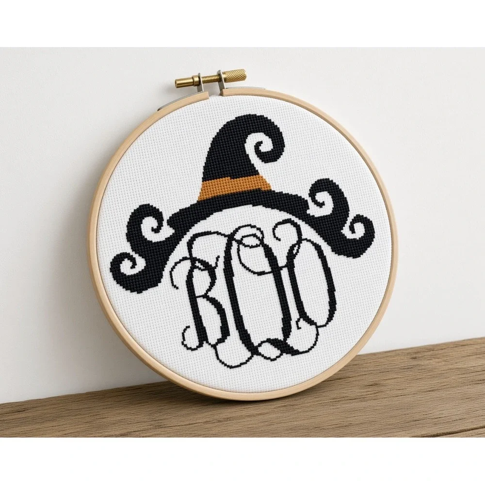 Halloween Witch's Hat Boo Cross Stitch Pattern